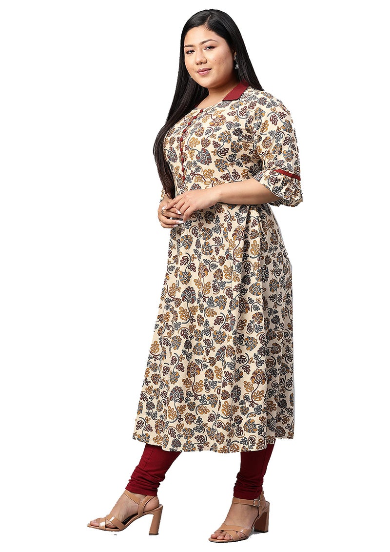 Yash Gallery Women's Cotton Floral Print Anarkali Kurta (Maroon) - Image 4